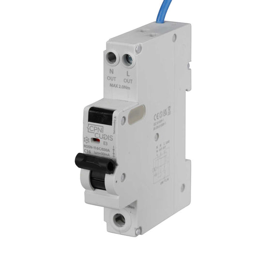 Cudis Rosn 16A 1P+N 1 Module C Curve 6kA 30mA Type A Rcbo