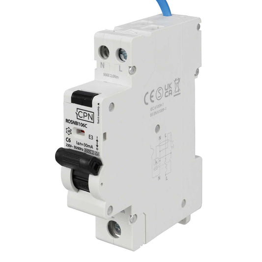 Cudis Rosnbi 6A 1P+N 1 Module Bidirectional C Curve 6kA 30mA Type A Rcbo