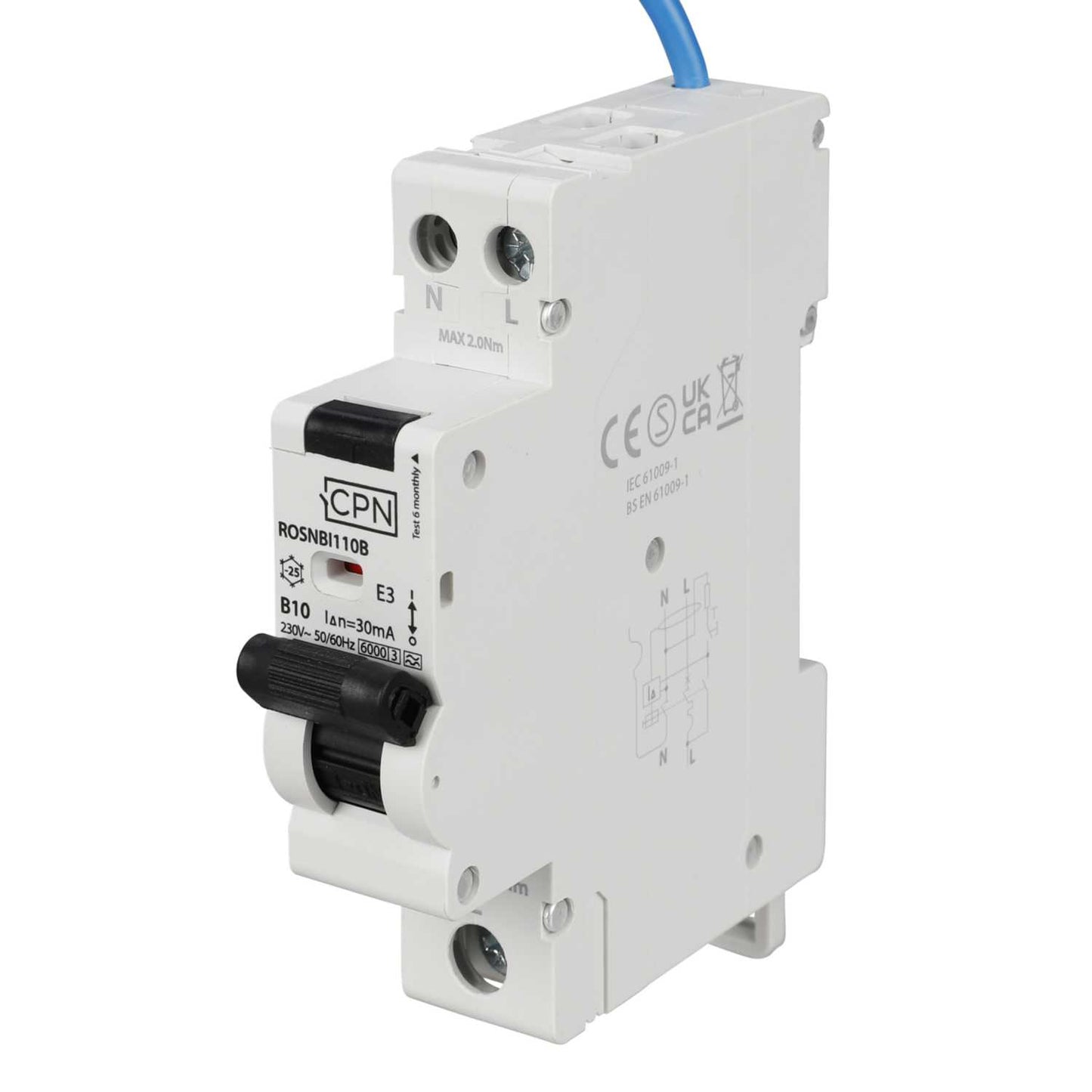 Cudis Rosnbi 10A 1P+N 1 Module Bidirectional B Curve 6kA 30mA Type A Rcbo