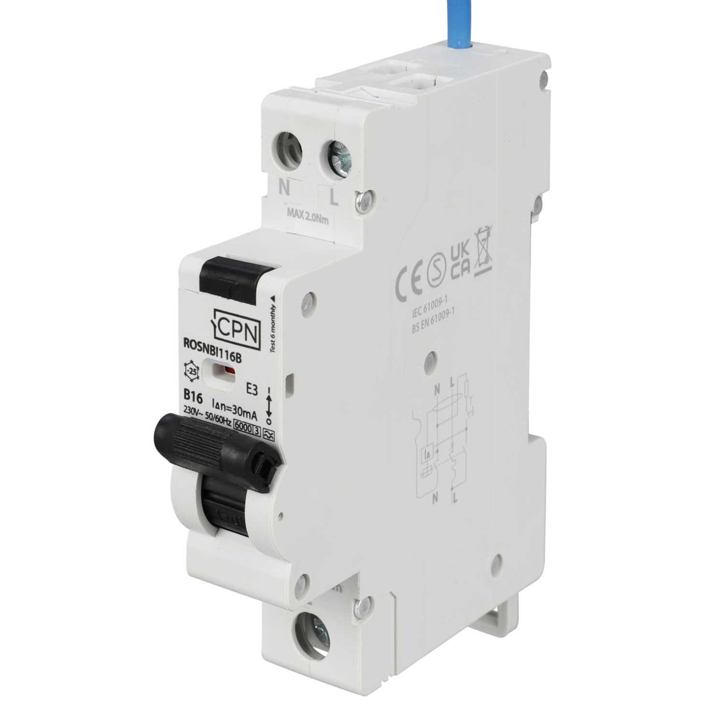 Cudis Rosnbi 16A 1P+N 1 Module Bidirectional B Curve 6kA 30mA Type A Rcbo