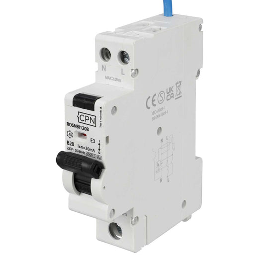 Cudis Rosnbi 20A 1P+N 1 Module Bidirectional B Curve 6kA 30mA Type A Rcbo