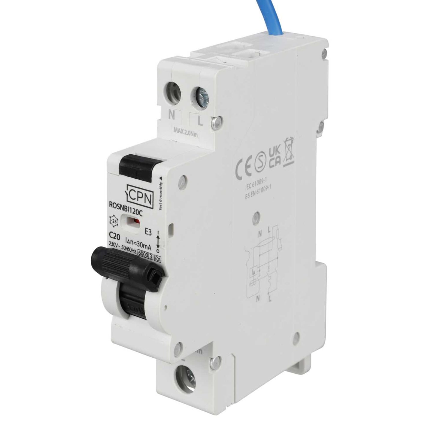 Cudis Rosnbi 20A 1P+N 1 Module Bidirectional C Curve 6kA 30mA Type A Rcbo