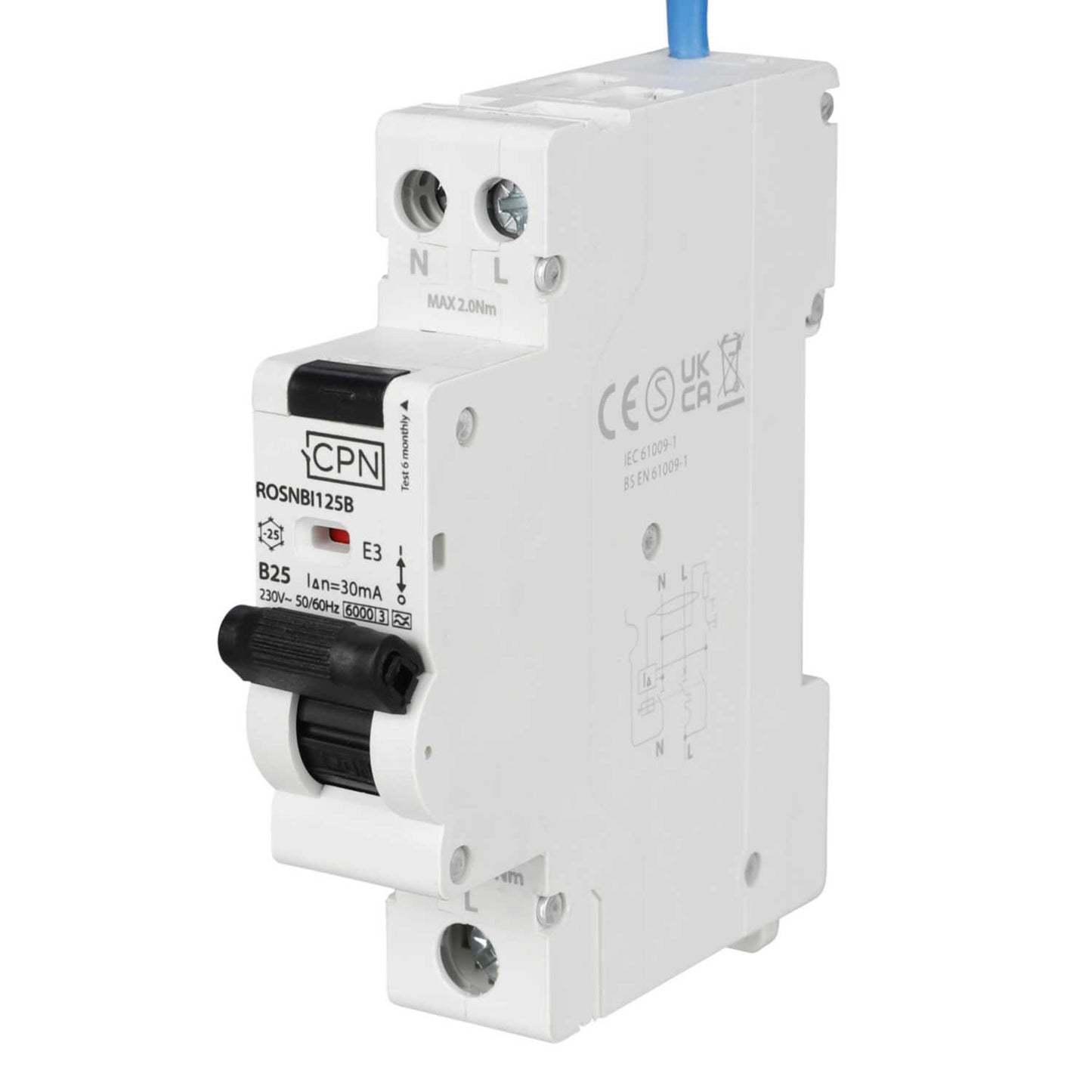Cudis Rosnbi 25A 1P+N 1 Module Bidirectional B Curve 6kA 30mA Type A Rcbo