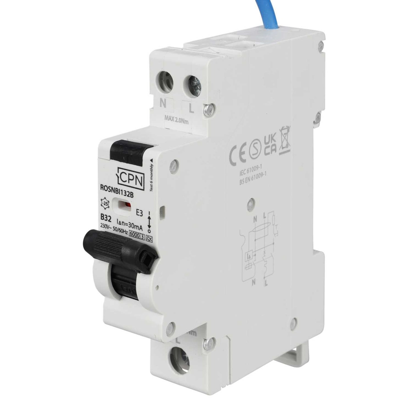 Cudis Rosnbi 32A 1P+N 1 Module Bidirectional B Curve 6kA 30mA Type A Rcbo