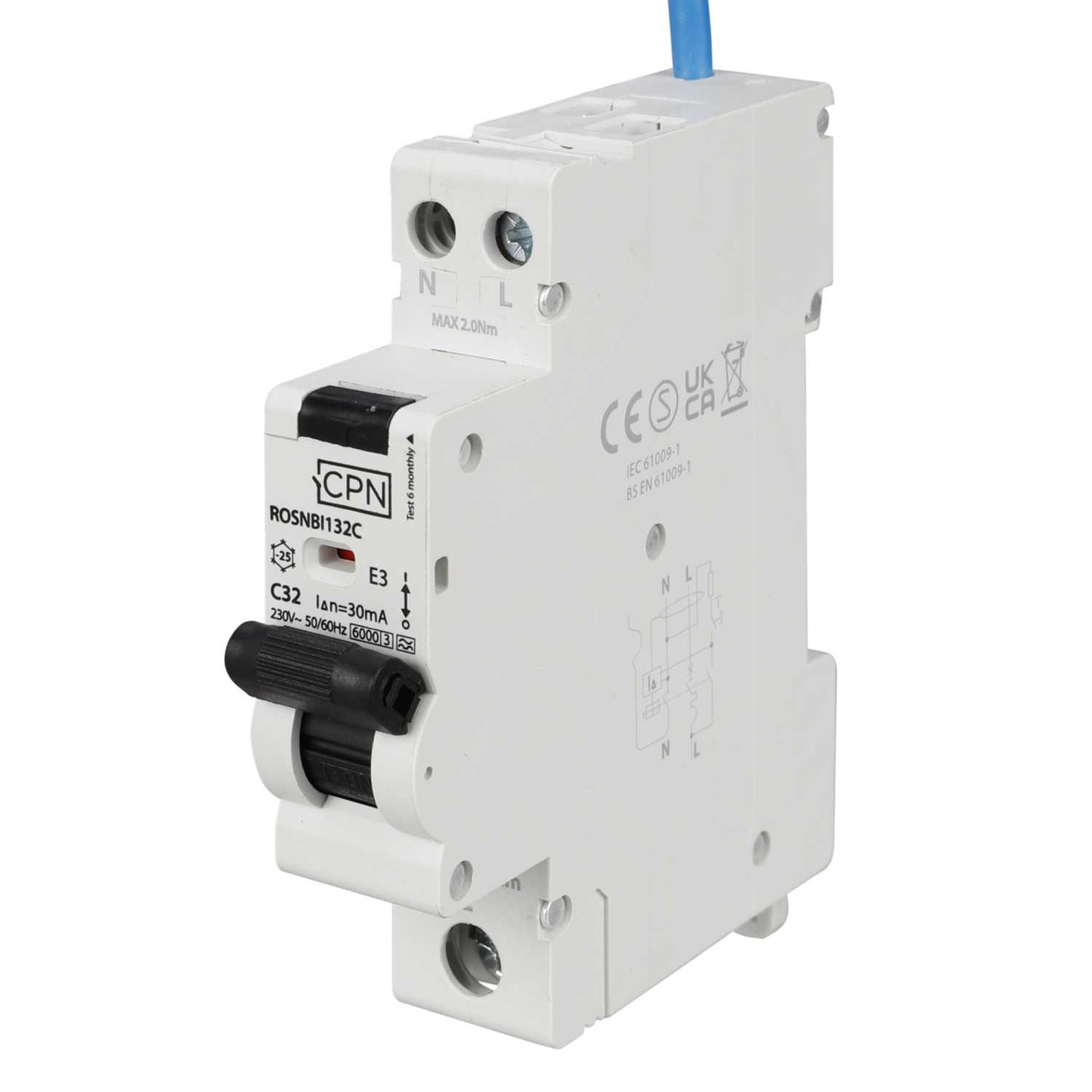 Cudis Rosnbi 32A 1P+N 1 Module Bidirectional C Curve 6kA 30mA Type A Rcbo