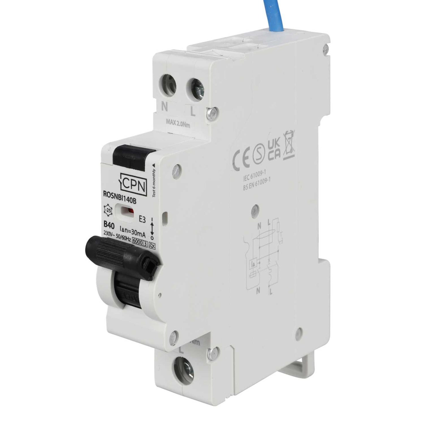 Cudis Rosnbi 40A 1P+N 1 Module Bidirectional B Curve 6kA 30mA Type A Rcbo