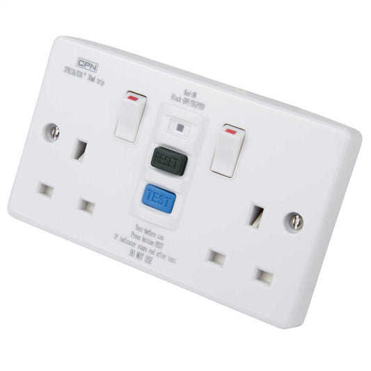Cudis 13A 2 Gang Double Switched RCD Socket White