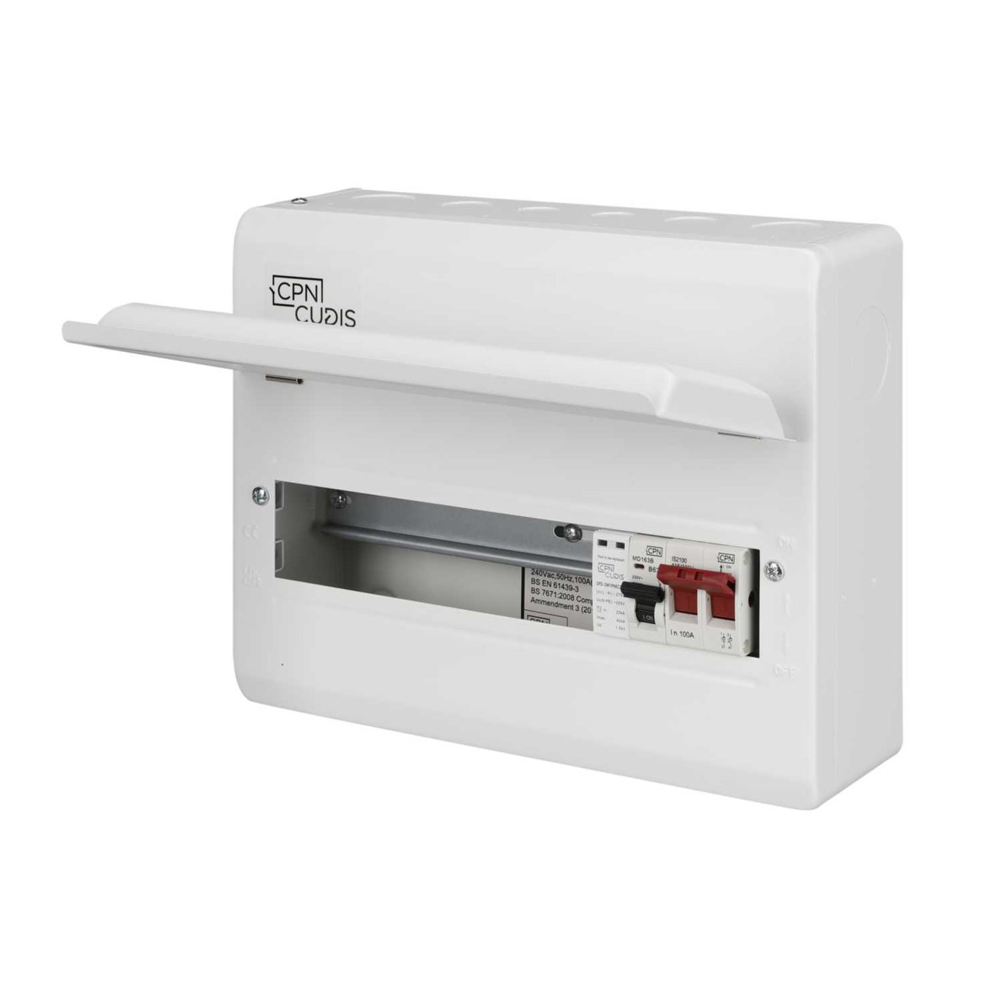 Cudis 10 Way 100A Isolator Incomer Metal Clad Consumer Unit with SPD
