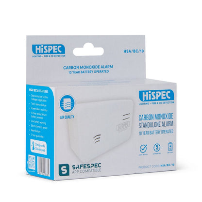 HISPEC BATTERY OPERATED CARBON MONOXIDE DETECTOR 10YR HSA/BC/10