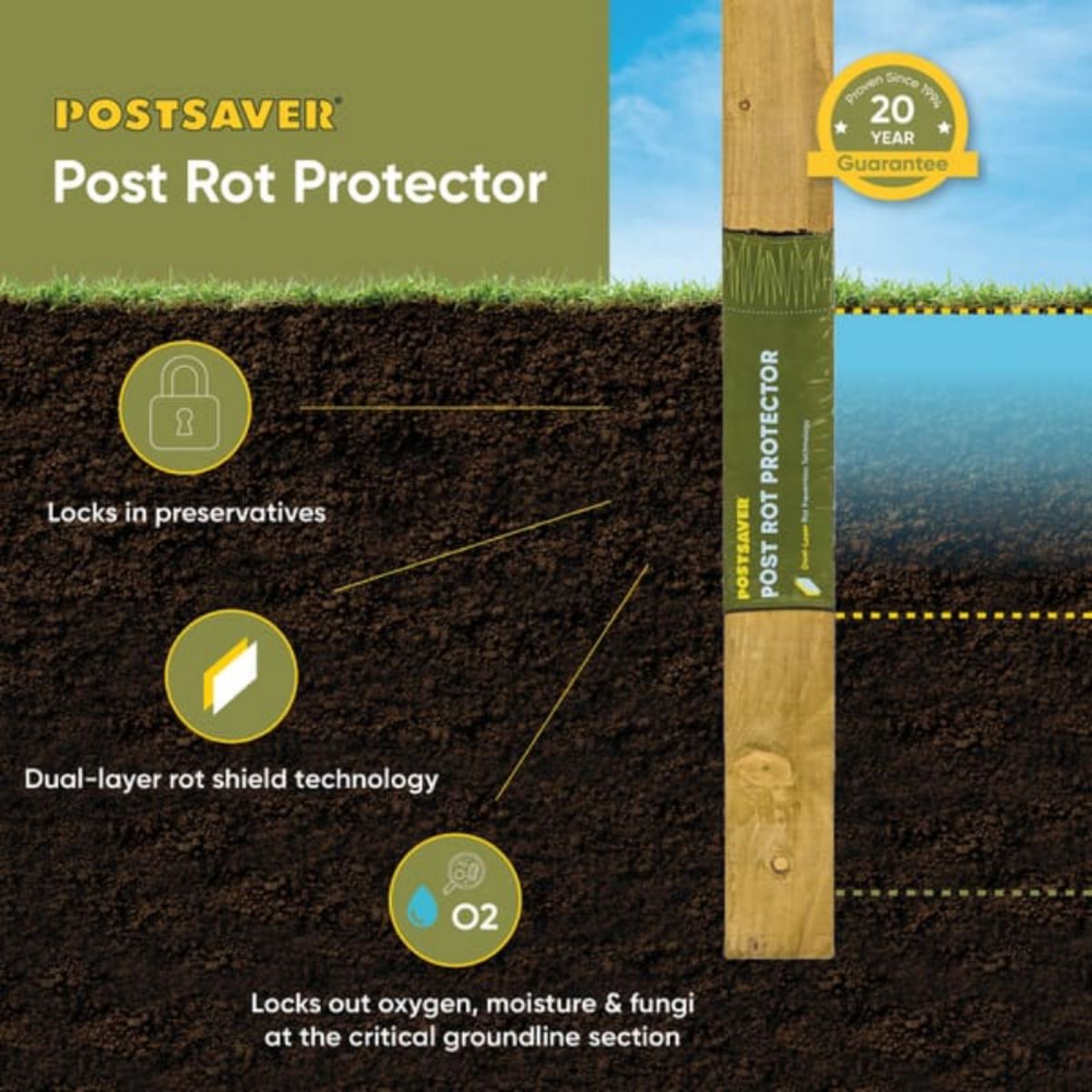 POSTSAVER TIMBER FENCE POST 75 x 75 x 2400mm (HOME DELIVERY) PSP75mm2.4