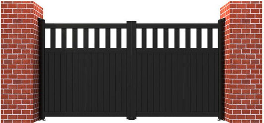 DOUBLE DRIVEWAY GATE FLAT TOP PARTIAL PRIVACY 3000 x 1000mm VERTICAL INFILL BLACK RMG014DG-01