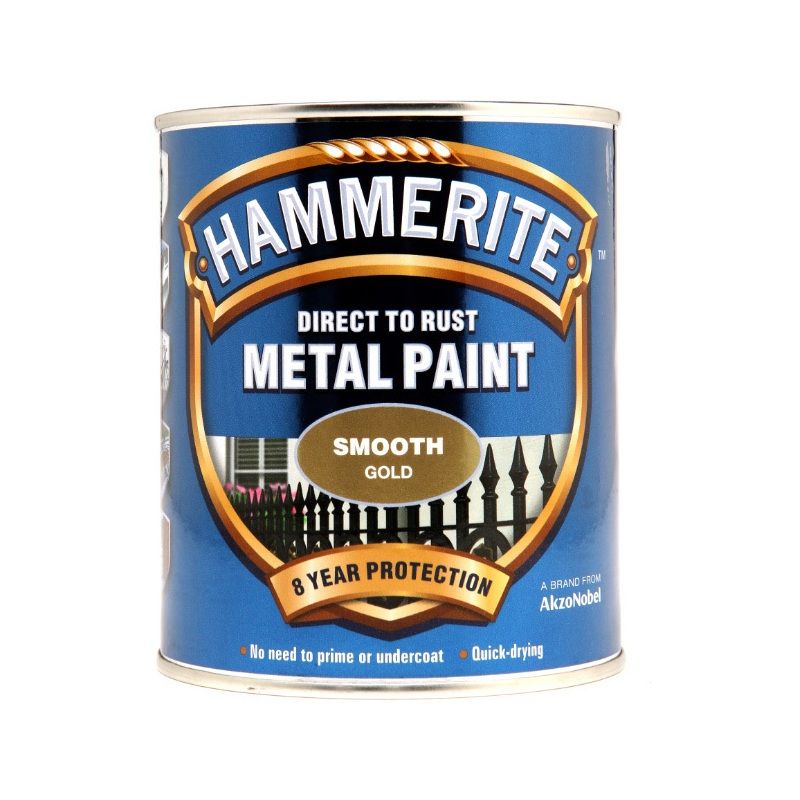 HAMMERITE 750ml SMOOTH FINISH DIRECT TO RUST METAL PAINT GOLD 5092830
