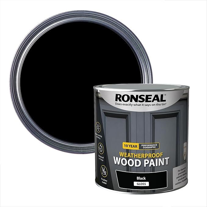 RONSEAL 10 YEAR WEATHERPROOF WOOD PAINT 2.5l GLOSS BLACK 38781
