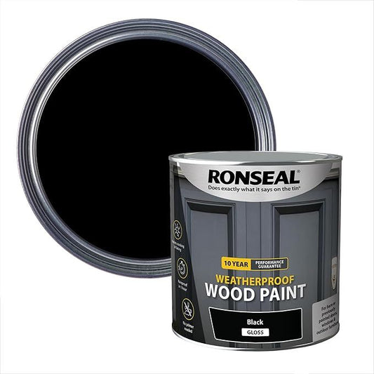 RONSEAL 10 YEAR WEATHERPROOF WOOD PAINT 2.5l GLOSS BLACK 38781