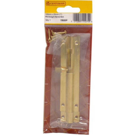 CENTURION DB20P POLISHED BRASSED STRAIGHT BARREL BOLT 100 x 25mm