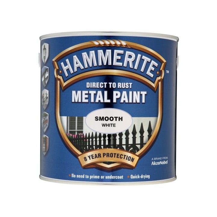 HAMMERITE 2.5l SMOOTH FINISH DIRECT TO RUST METAL PAINT WHITE 5084860