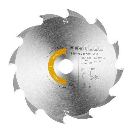 FESTOOL 205550 PW12 PANTHER RIP CUT WOOD CIRCULAR SAW BLADE 20x160mm