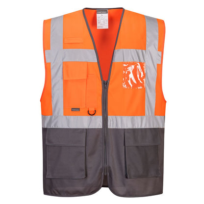 Warsaw Hi-Vis Contrast Executive Vest , S, , Orange/Grey