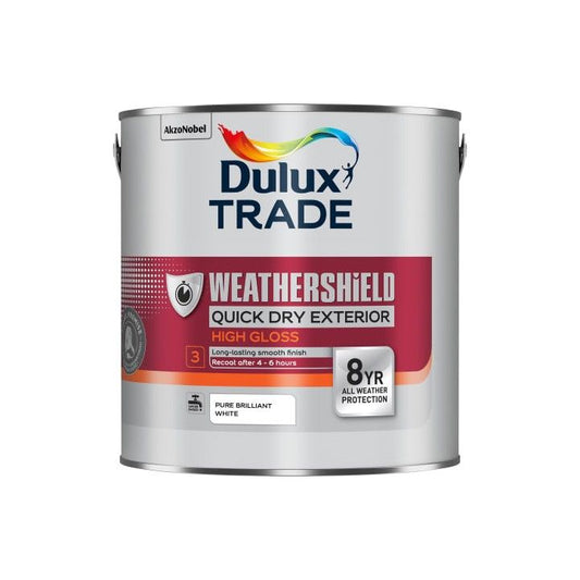 DULUX TRADE WEATHERSHIELD QUICK DRYING EXTERIOR GLOSS 2.5l PURE BRILLIANT WHITE 5624589
