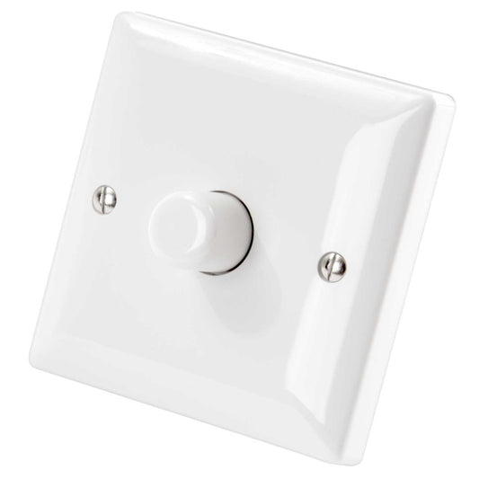 Danlers 250W 1 Gang Rotary and Push LED Dimmer White