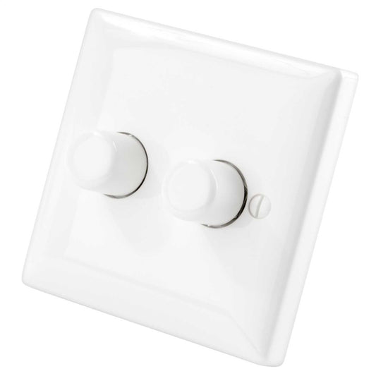 Danlers 250W 2 Gang 2 Way Rotary and Push LED Dimmer White