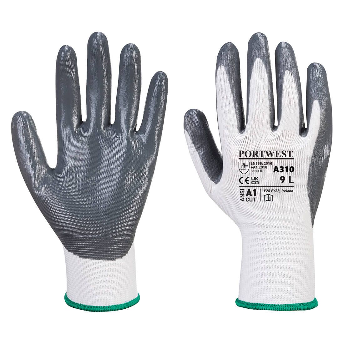 Flexo Grip Nitrile Glove, L, , Grey/White