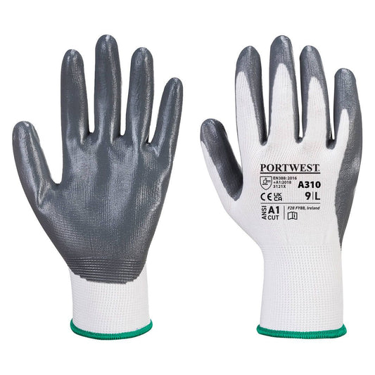 Flexo Grip Nitrile Glove, L, , Grey/White