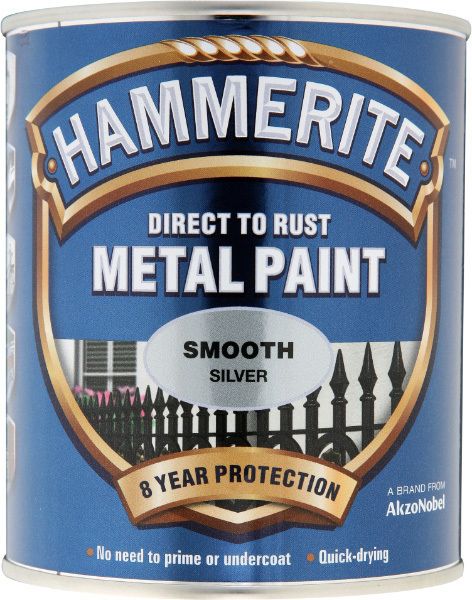 HAMMERITE 2.5L SMOOTH FINISH DIRECT TO RUST METAL PAINT SILVER 5084897