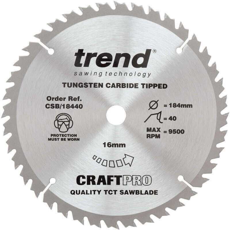 TREND CSB/18440 MEDIUM/FINE FINISH TCT CIRCULAR SAW BLADE 184MM X 40T X 16MM