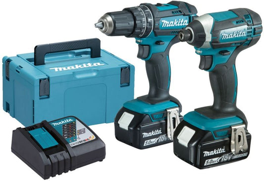 Makita 18V Combi & Impact Driver Twin Pack With 2 x 5.0ah Li-Ion Batteries | DLX2131TJ