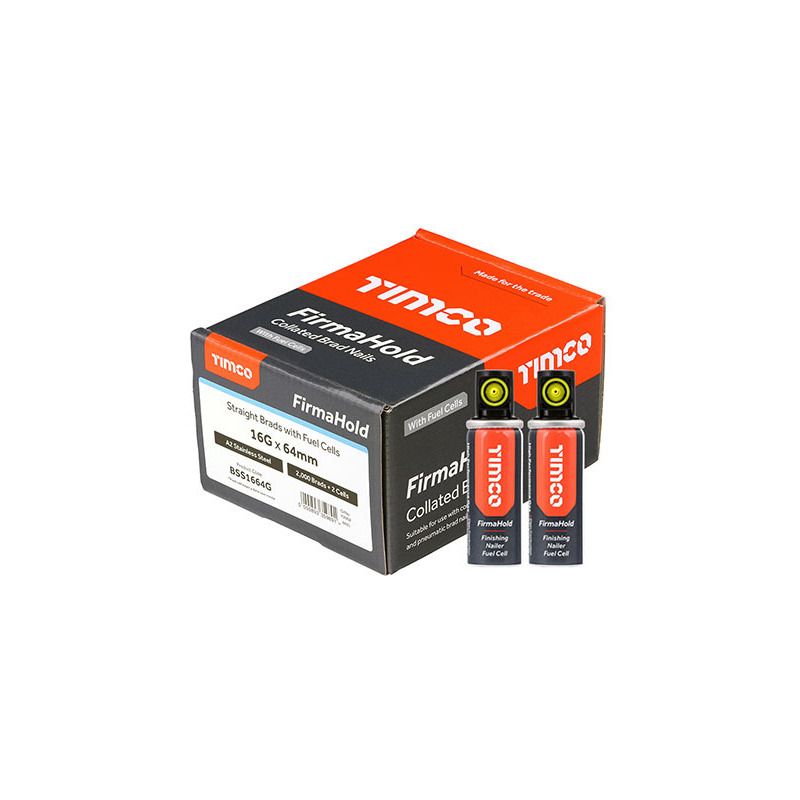 TIMCO FIRMAHOLD A2 STAINLESS STEEL BRAD NAILS & GAS 64mm (PACK 2000) BSS1664G