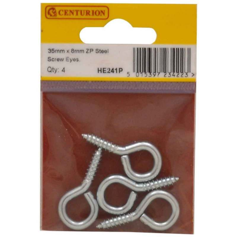 CENTURION HE241P PACK OF 4 STEEL SCREW EYES 8 x 35mm ZINC PLATED