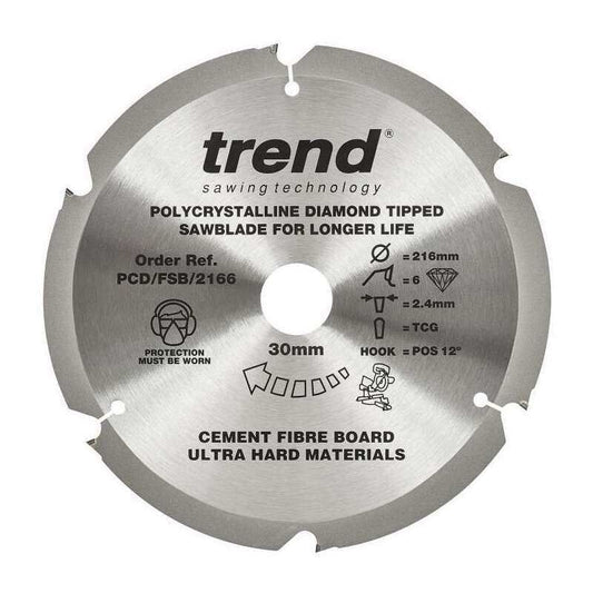 TREND PCD/FSB/2166 PCD FIBRE CEMENT SAW BLADE 6TX30X216MM