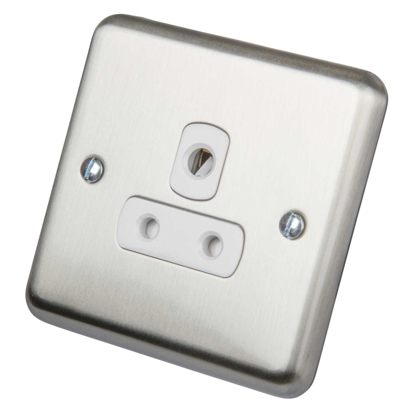 Deta 5A 1 Gang Unswitched Socket White Insert Satin Chrome