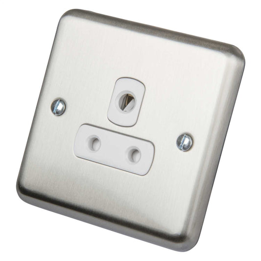 Deta 5A 1 Gang Unswitched Socket White Insert Satin Chrome