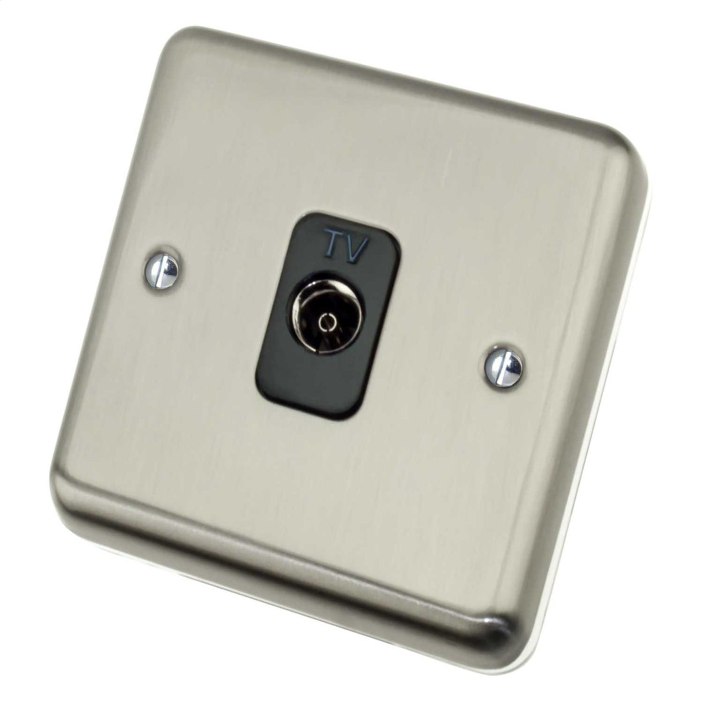 Deta 1 Gang Coaxial Isolated Socket Black Insert Satin Chrome