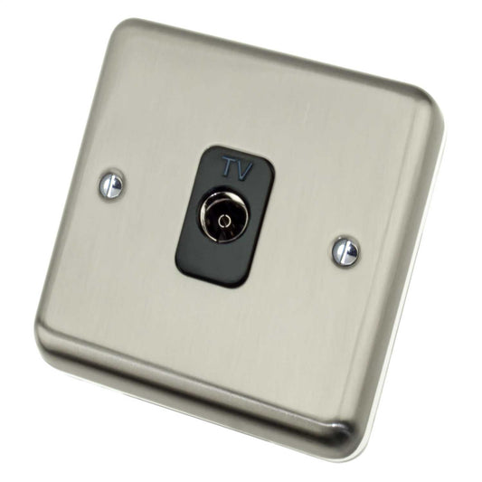 Deta 1 Gang Coaxial Isolated Socket Black Insert Satin Chrome