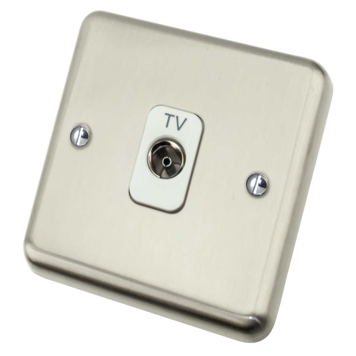 Deta 1 Gang Coaxial Isolated Socket White Insert Satin Chrome