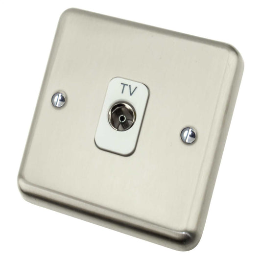 Deta 1 Gang Coaxial Isolated Socket White Insert Satin Chrome
