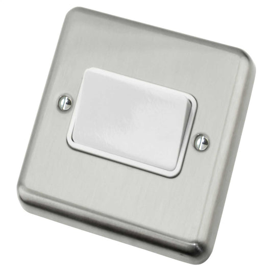 Deta 10A Triple Pole Fan Isolator Switch White Insert Satin Chrome