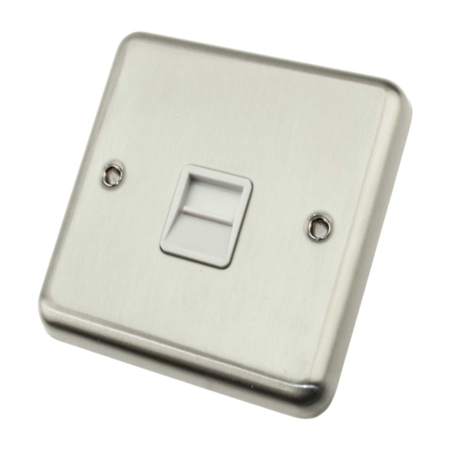 Deta 1 Gang Master Telephone Socket White Insert Satin Chrome