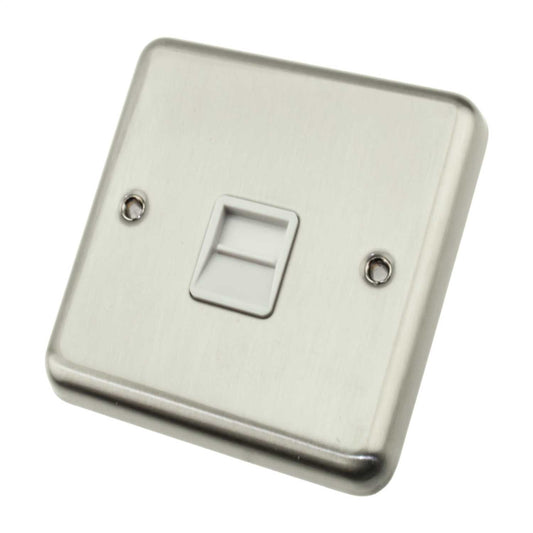 Deta 1 Gang Master Telephone Socket White Insert Satin Chrome