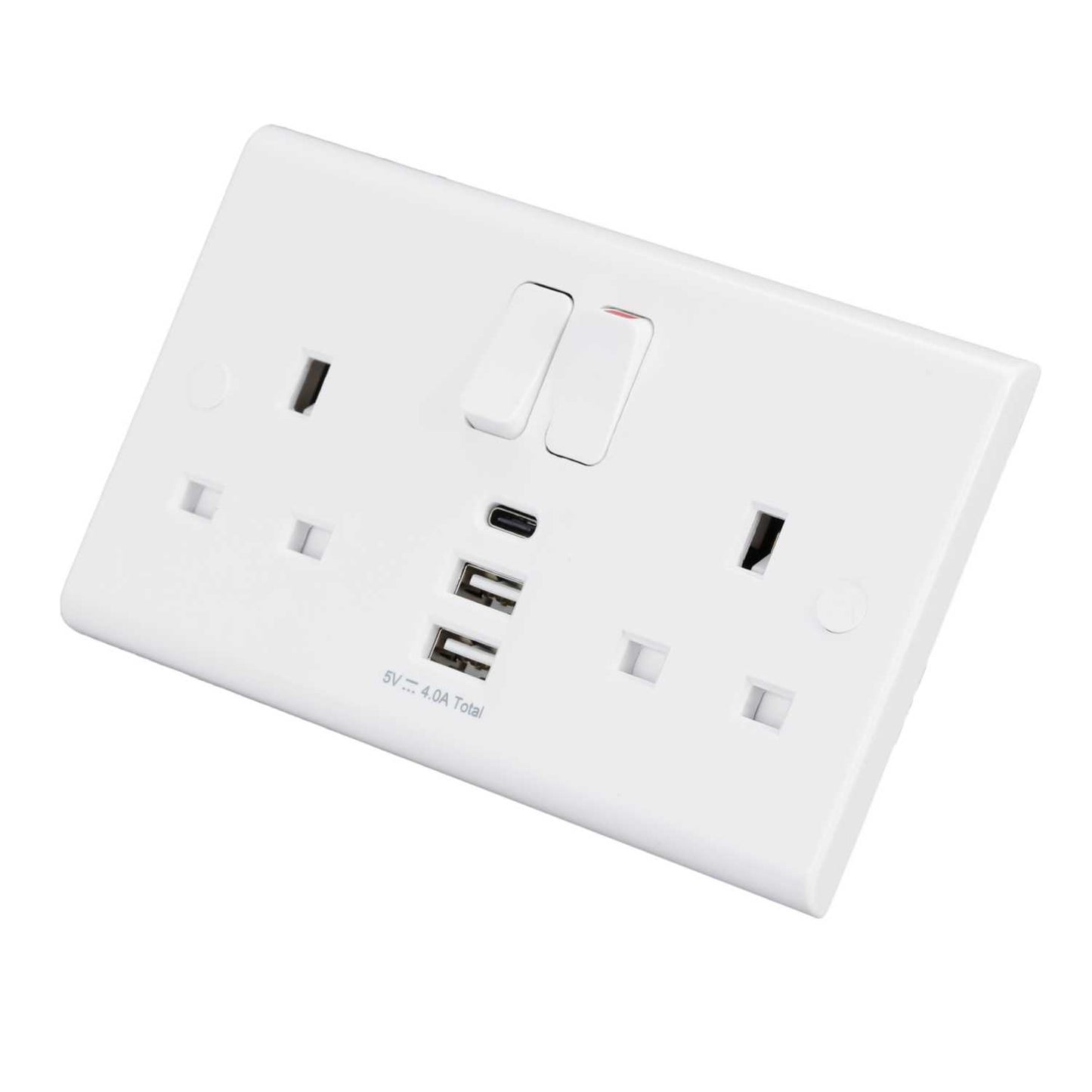 Deta 13A 2 Gang Switched Socket with 2 x Type A and 1 x Type C USB Outlets