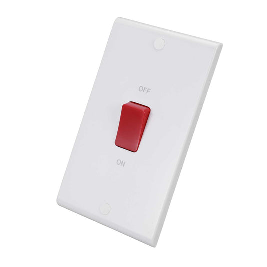 Deta 45A DP 2 Gang Vertical Switch Red Rocker White