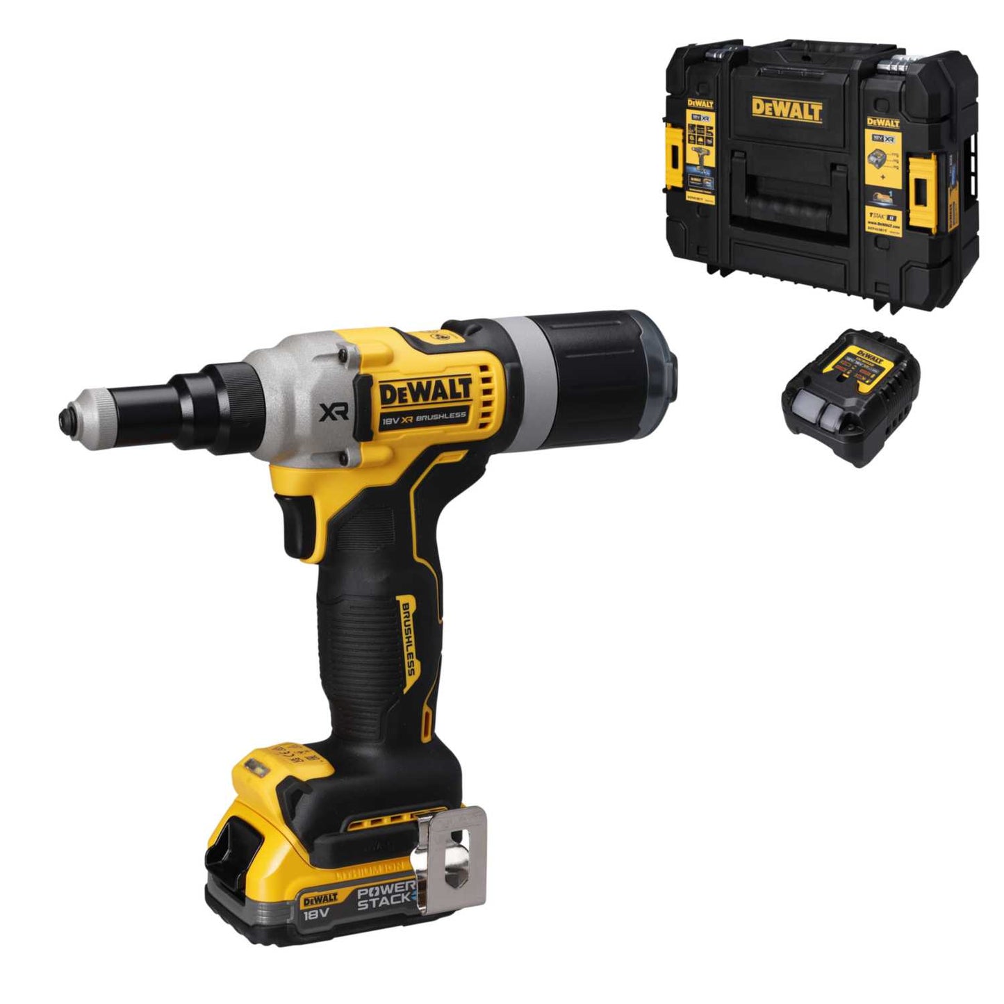 DeWALT DCF403E1T-GB 18V XR 3/16" Brushless Riveter with 1 x 1.7Ah Powerstack Battery