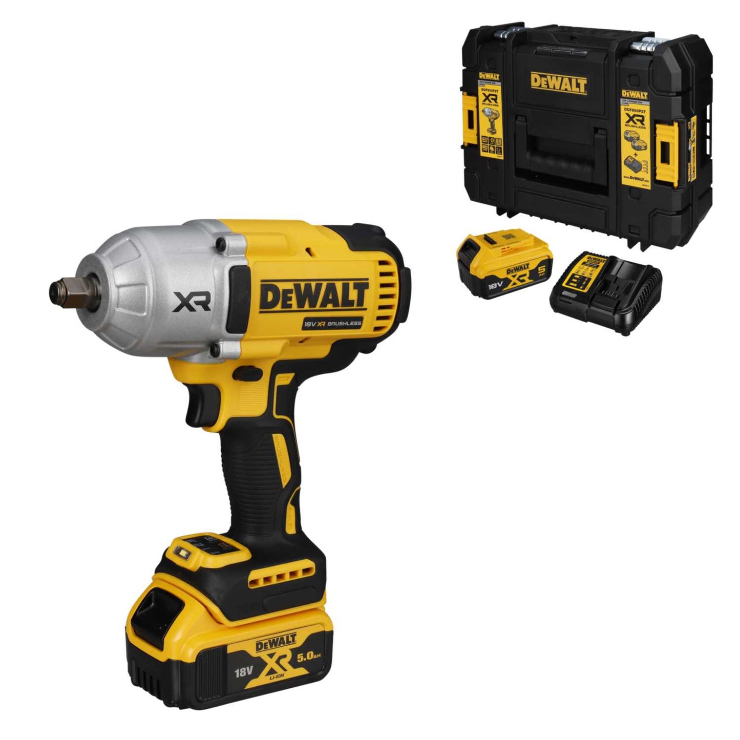 DeWALT DCF900P2T-GB 18V XR Compact Impact Wrench with 2 x 5.0Ah Batteries
