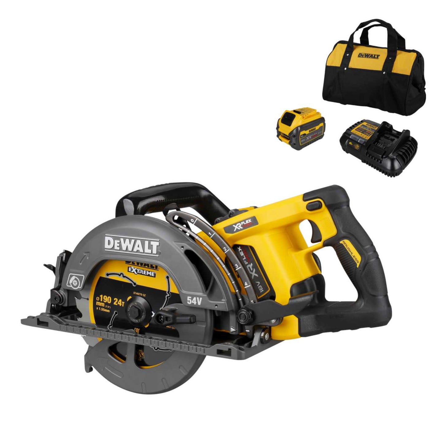 DeWALT DCS577T2-GB 54V XR Flexvolt 190mm Circular Saw with 2 x 6.0Ah Batteries