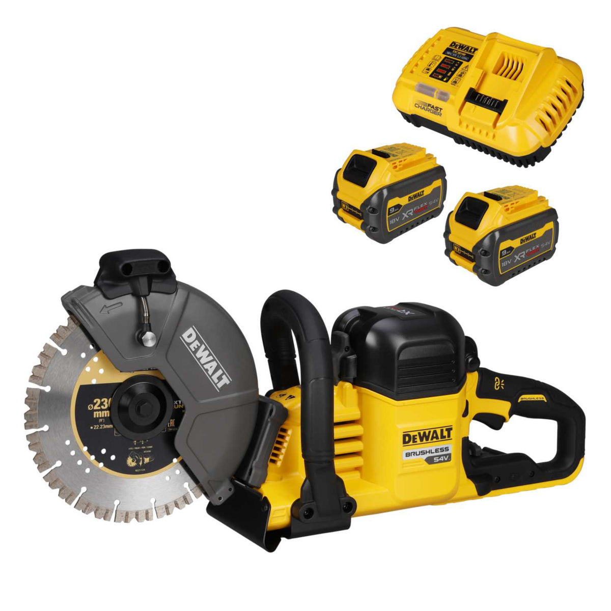 DeWALT DCS691X2-GB 54V XR Flexvolt Cut Off Saw with 2 x 9.0Ah Batteries