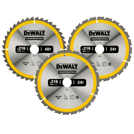 DeWALT DT1962-QZ 24/40T Circular Saw Blades 216mm (3 Pack)