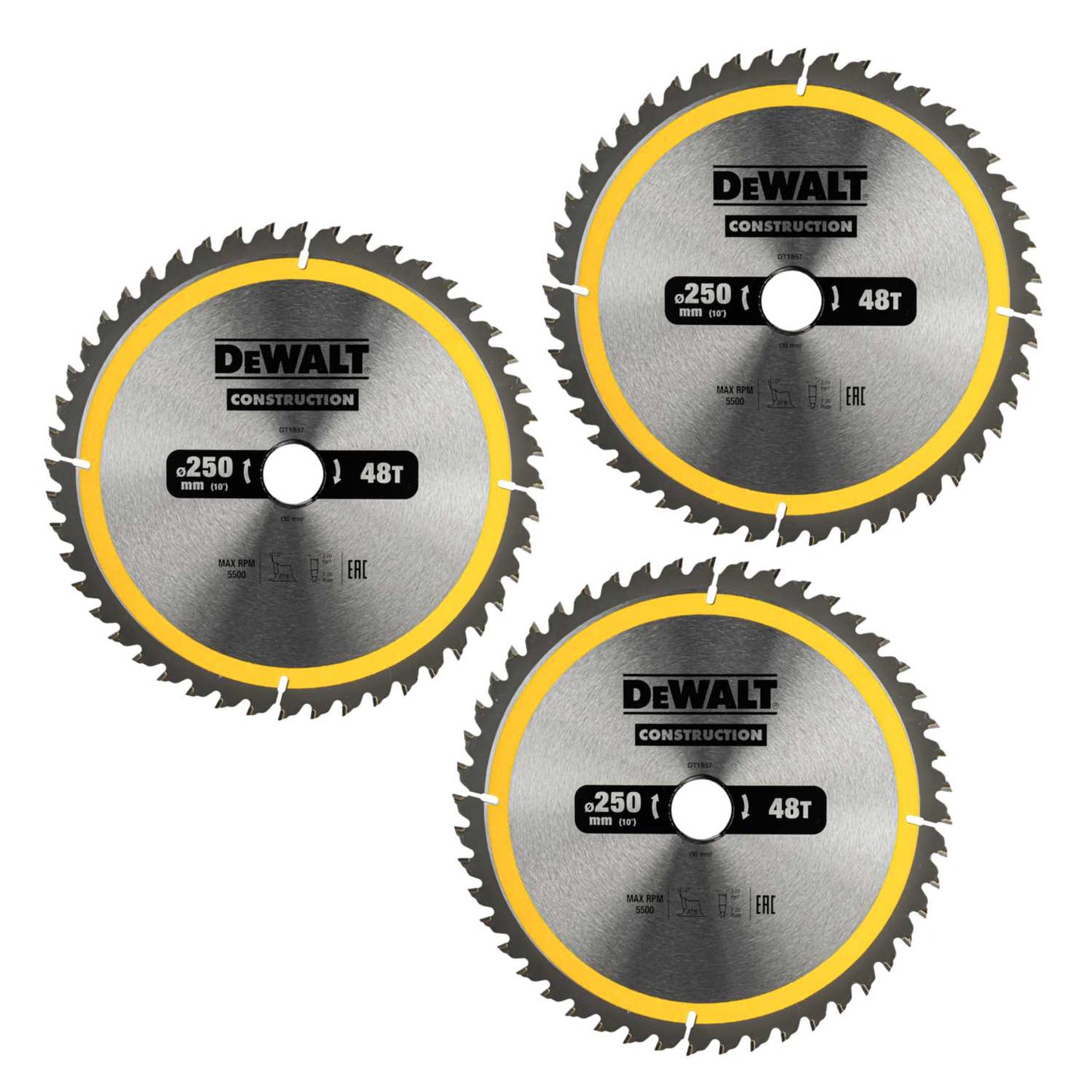 DeWALT DT1963-QZ 24/48T Circular Saw Blades 250mm (3 Pack)